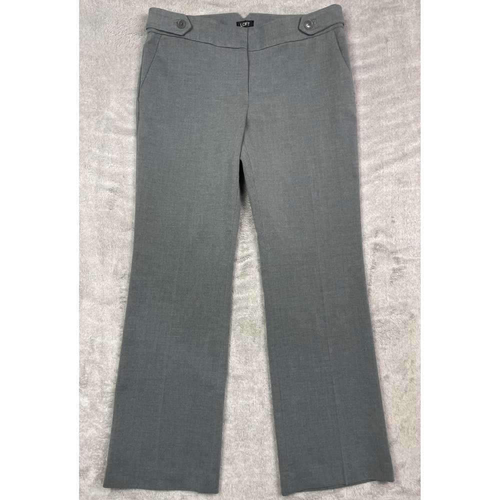 LOFT Marisa Trouser Dress Pants Size 8 Gray Wide Leg Button Tab Accent Stretch
